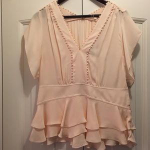 Rebecca Taylor Blush Pink Ruffle V-Neck Blouse